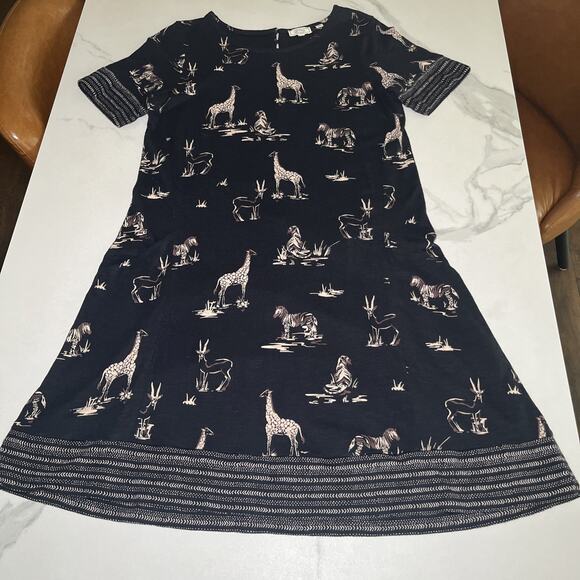 Fat Face Black Zebra Giraffe Tiger Safari Jersey Easy Wear Dress US 6 EU 39 EUC - Picture 1 of 12